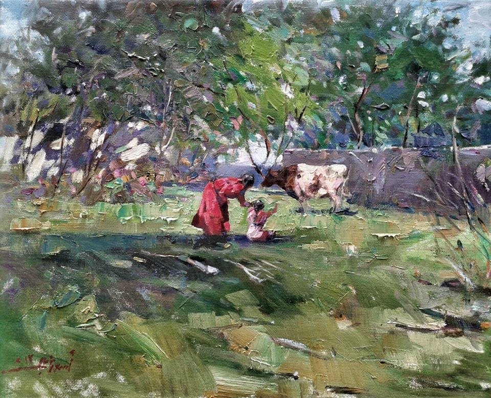 رسم فنانين العراق Drawing Artists Iraq رسم زيتي بالسكين الفنان اسعد عباس