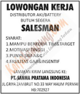 Lowongan Kerja PT Sanma Pratama Indonesia Lampung juni 2013