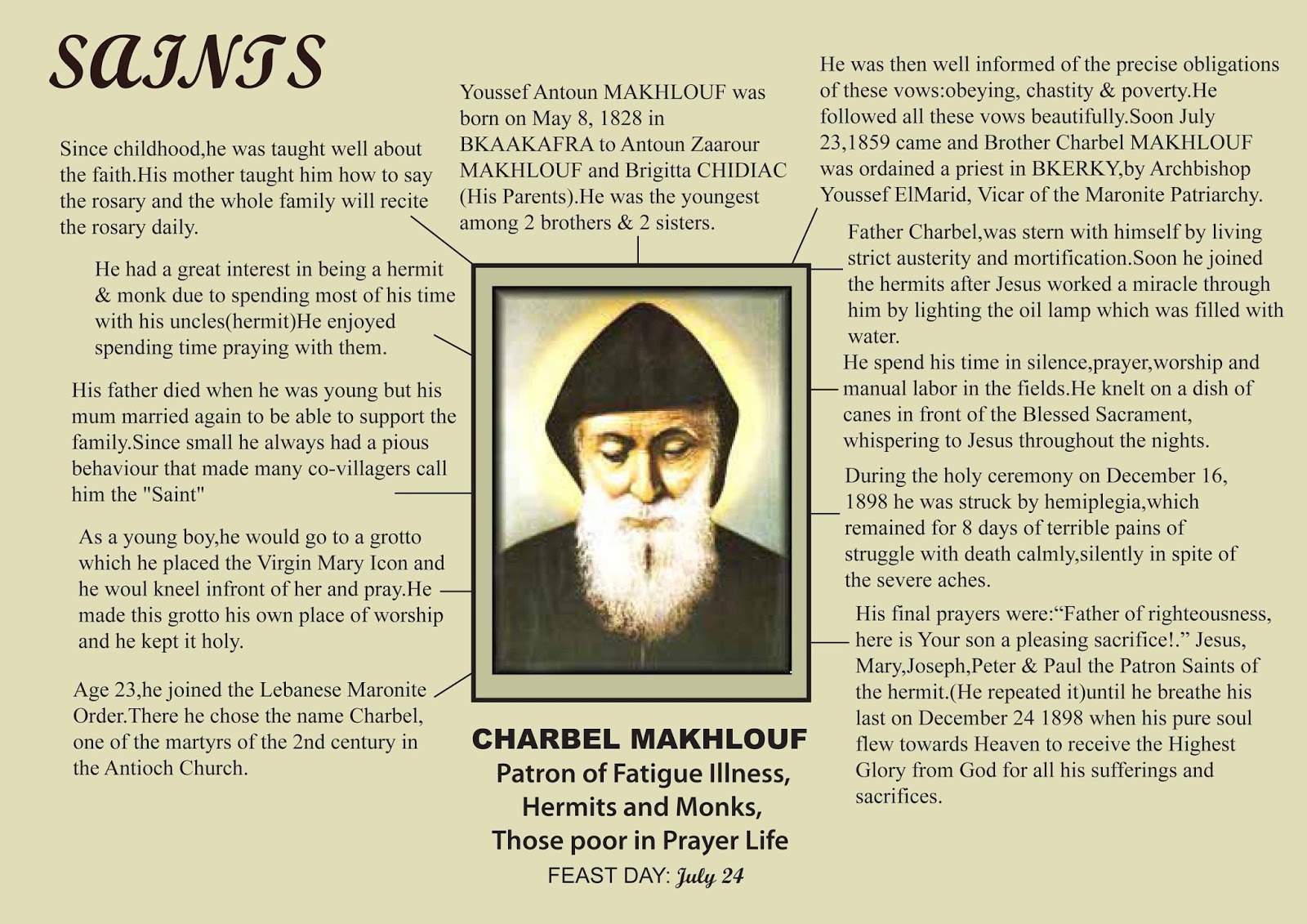 Imitating Christ's Humility Feast of Saint Charbel Mahkluf