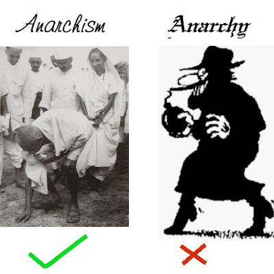 Gandhian anarchism vs bombthrowing anarchy, original image composed from two public domain images of uncertain authorship, via Wikimedia Commons. Released into public domain by me, Gray Woodland, as author - attribution requested. Gandhian anarchism vs bombthrowing anarchy, original image composed from two public domain images of uncertain authorship, via Wikimedia Commons. Released into public domain by me, Gray Woodland, as author - attribution requested.
