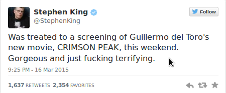 Стивен Кинг хвалит Багровый пик