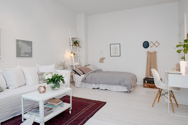 Estudio nórdico luminoso y femenino small apartment nordic style