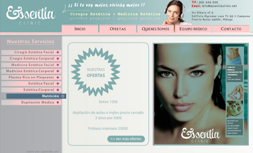 página web de Essentia Clinic: clínica de cirugía y medicina estética en Puerto Banús, Málaga