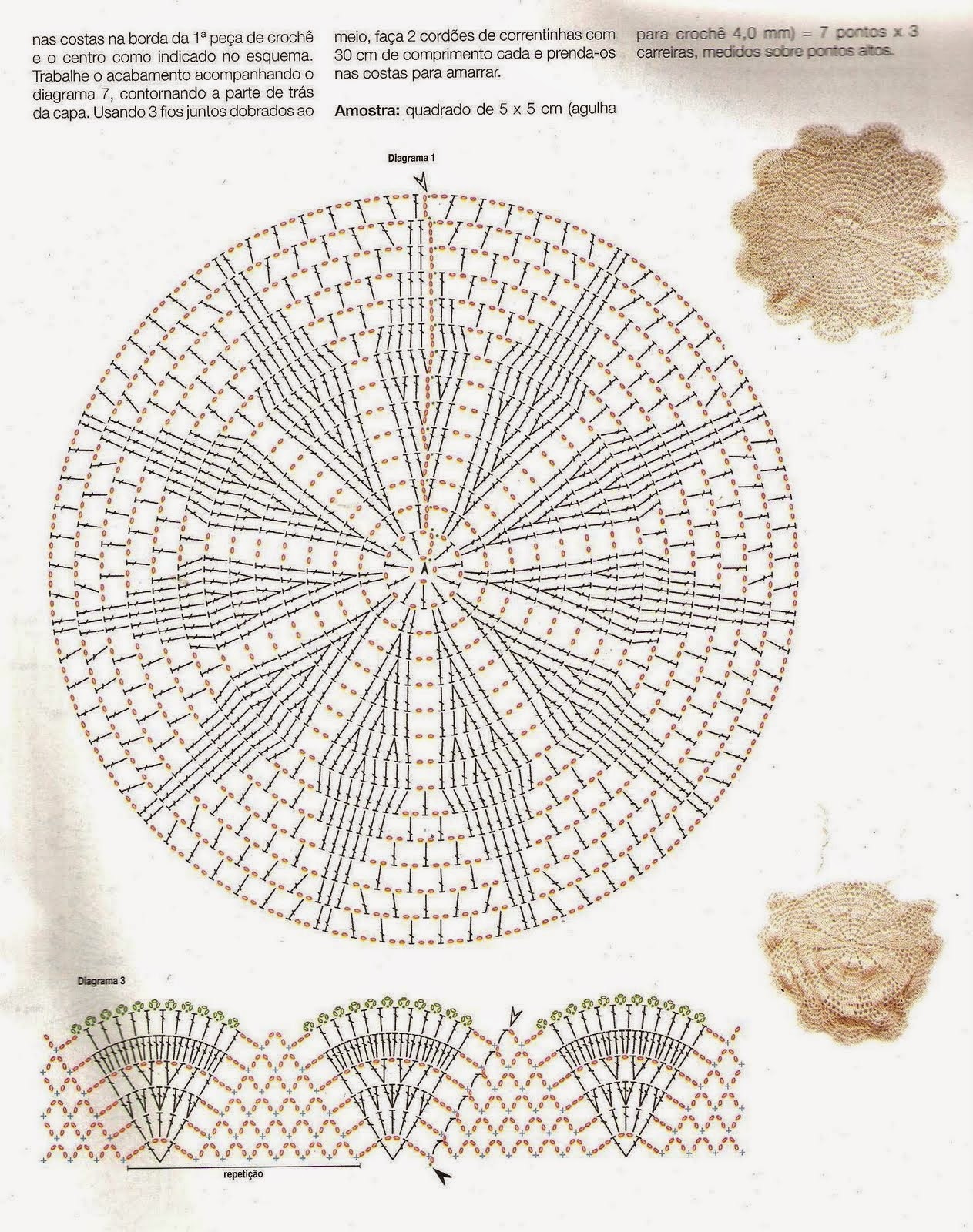 Ponteando: Mesa decorada - Sousplat de crochê com gráfico