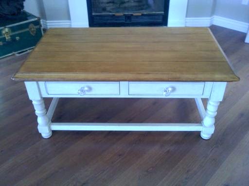 Chunky coffee table with glass knobs $sold