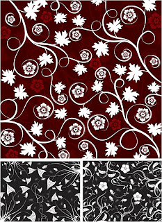 ダーク調の渦巻く植物パターンの背景 dark floral patterns with swirls and flowers イラスト素材