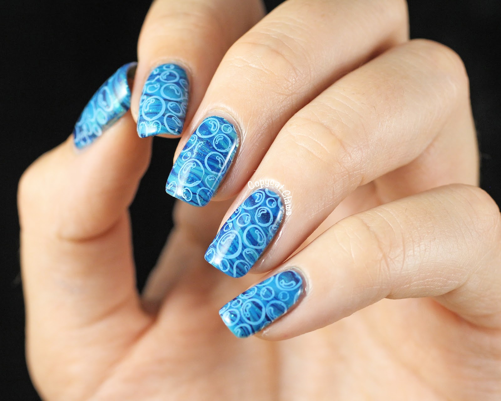Copycat Claws 31DC2014 Day 20 Blue Water Marble Nail Art