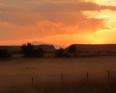 Sun setting near Wyoming-Nebraska border, early September 2009. Photo © Kitchen Parade All Rights Reserved.