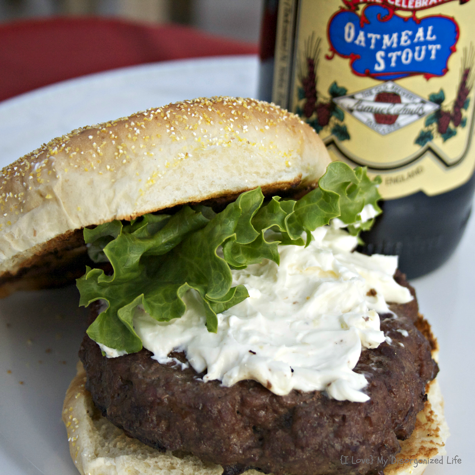 Bison Beer Burgers with Blue Cheese Garlic Spread {i love} my
