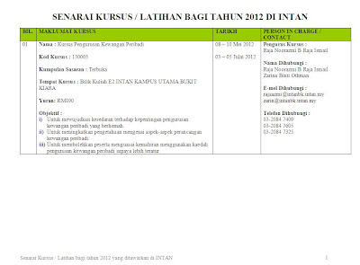 Kesatuan Jurubahasa Jadual Kursus Intan 2012