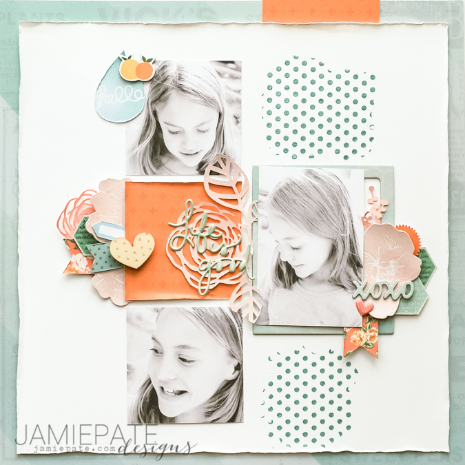 Jot Magazine July Mood Board | Citrus and turquoise and green found on a scrapbook layout inspiration. @jamiepate for @jotmagazine