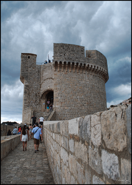 Tourists walking the walls of Dubrovnik's ramparts