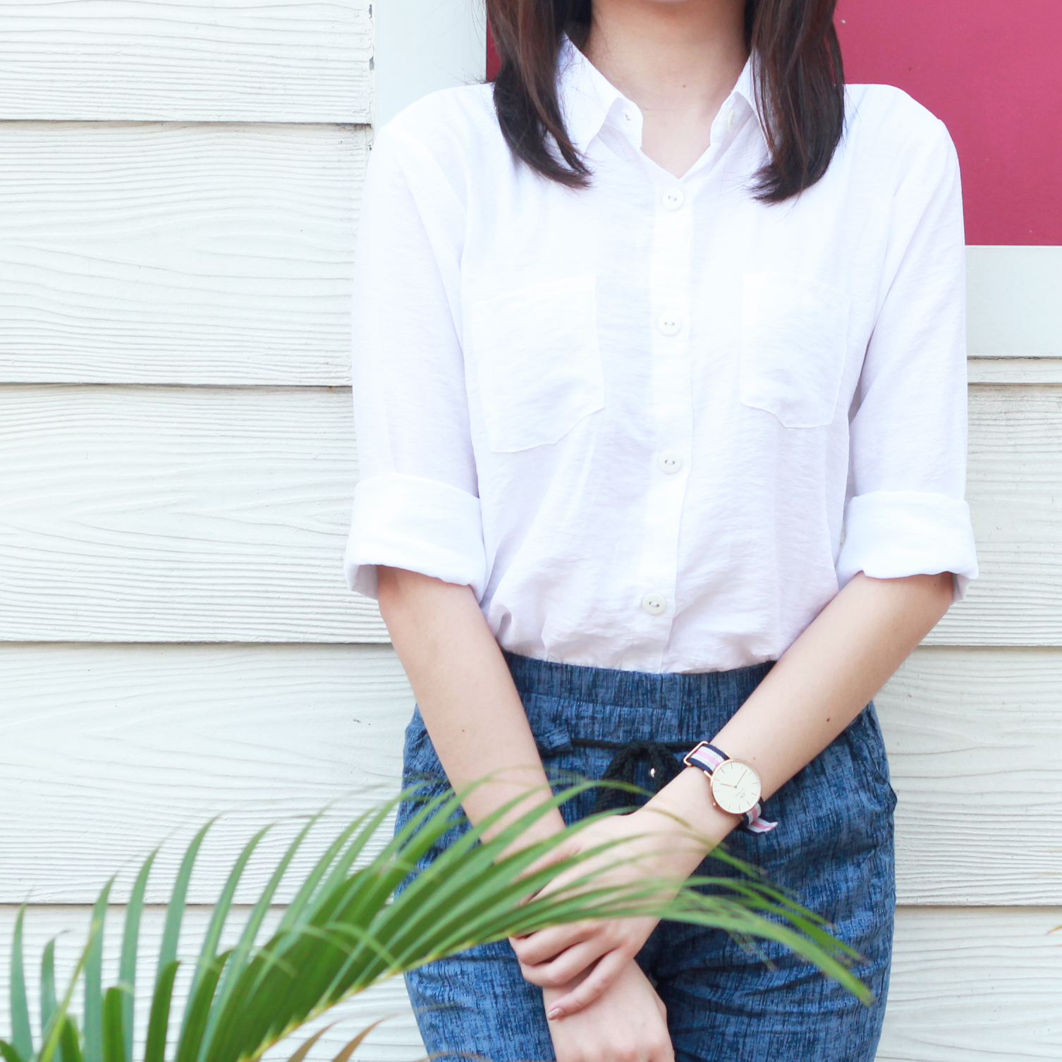 white shirt and jogger pants