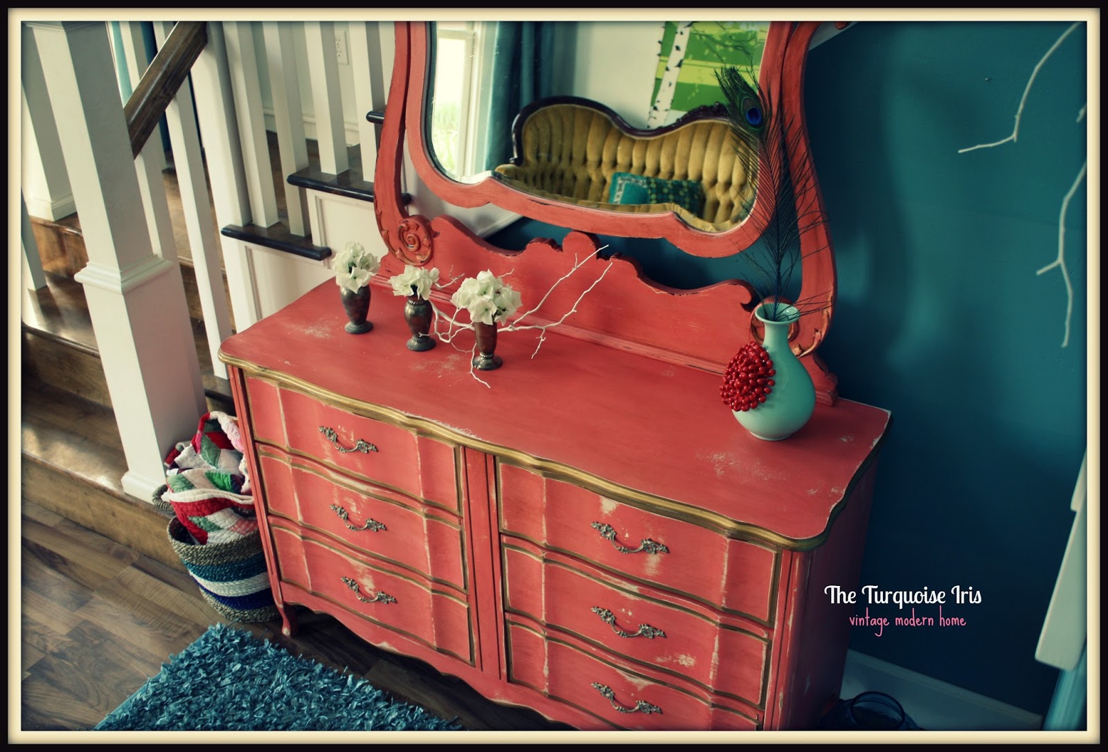 The Turquoise Iris ~ Furniture & Art: Coral French Provincial Dresser