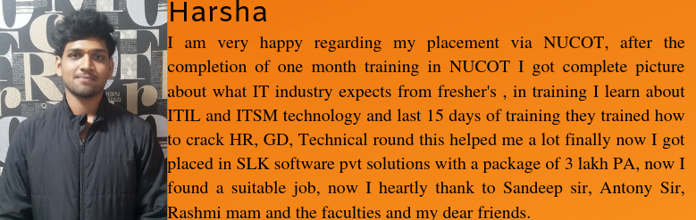 Harsha got placed as a Software Trainee