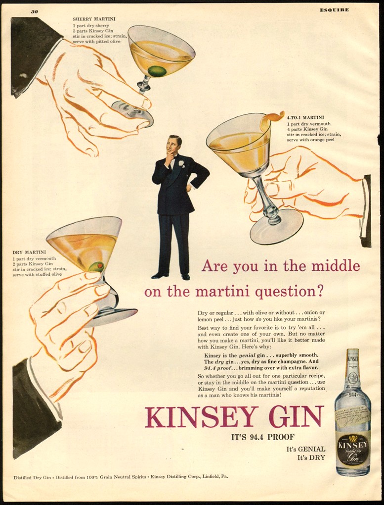 Vintage Recipe Blog Ad & Cocktail Kinsey Gin & The Martini