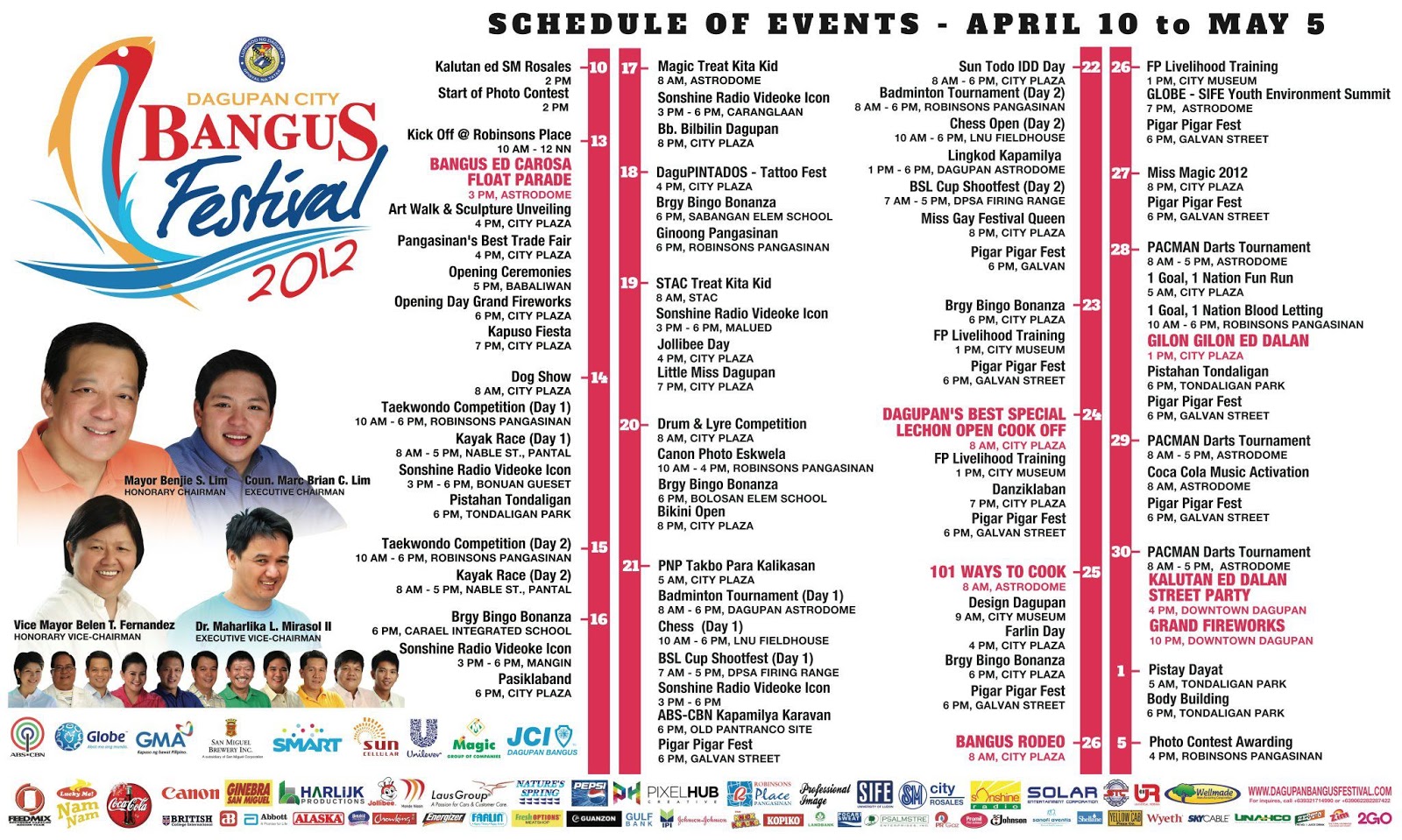 Official 2012 Dagupan City Bangus Festival Schedule of Events