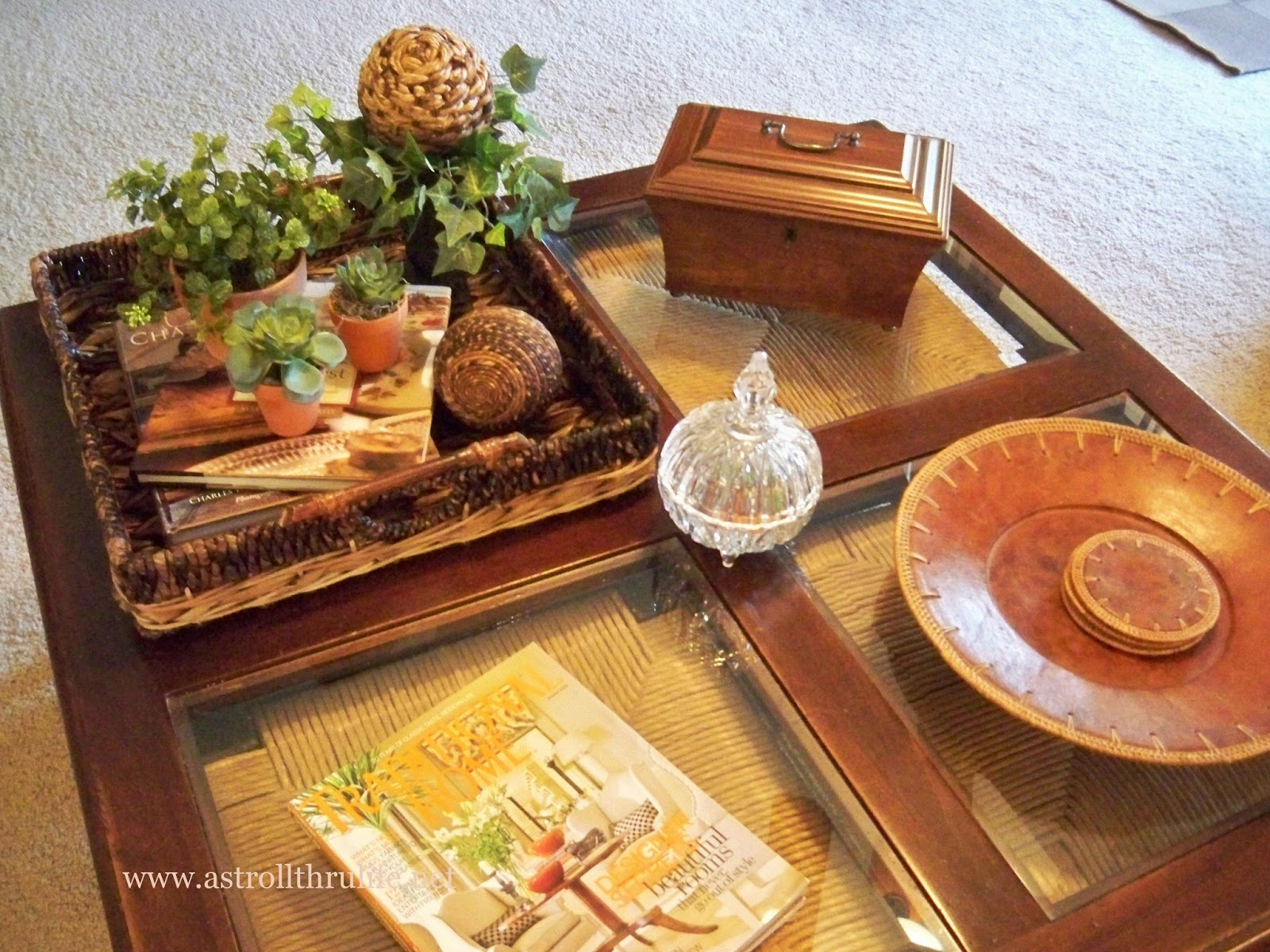 A Stroll Thru Life Wicker Trays and Plants