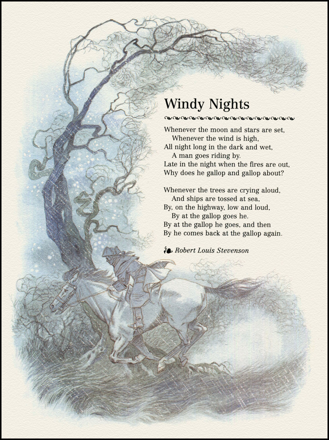 "Windy Nights" by Robert Louis Stevenson, illustrated by Eric Kincaid