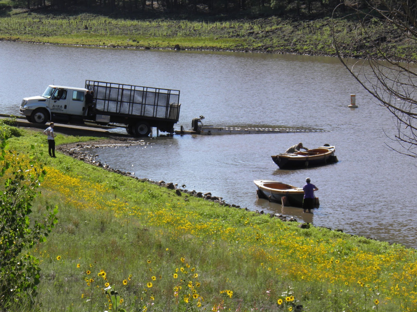 walking flagstaff Powell Expedition Boat Replica Loaded At Lake Mary