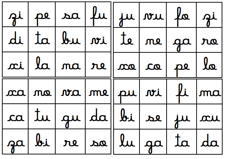 bingo silabas simples letra cursiva bingo silabas simples letra cursiva