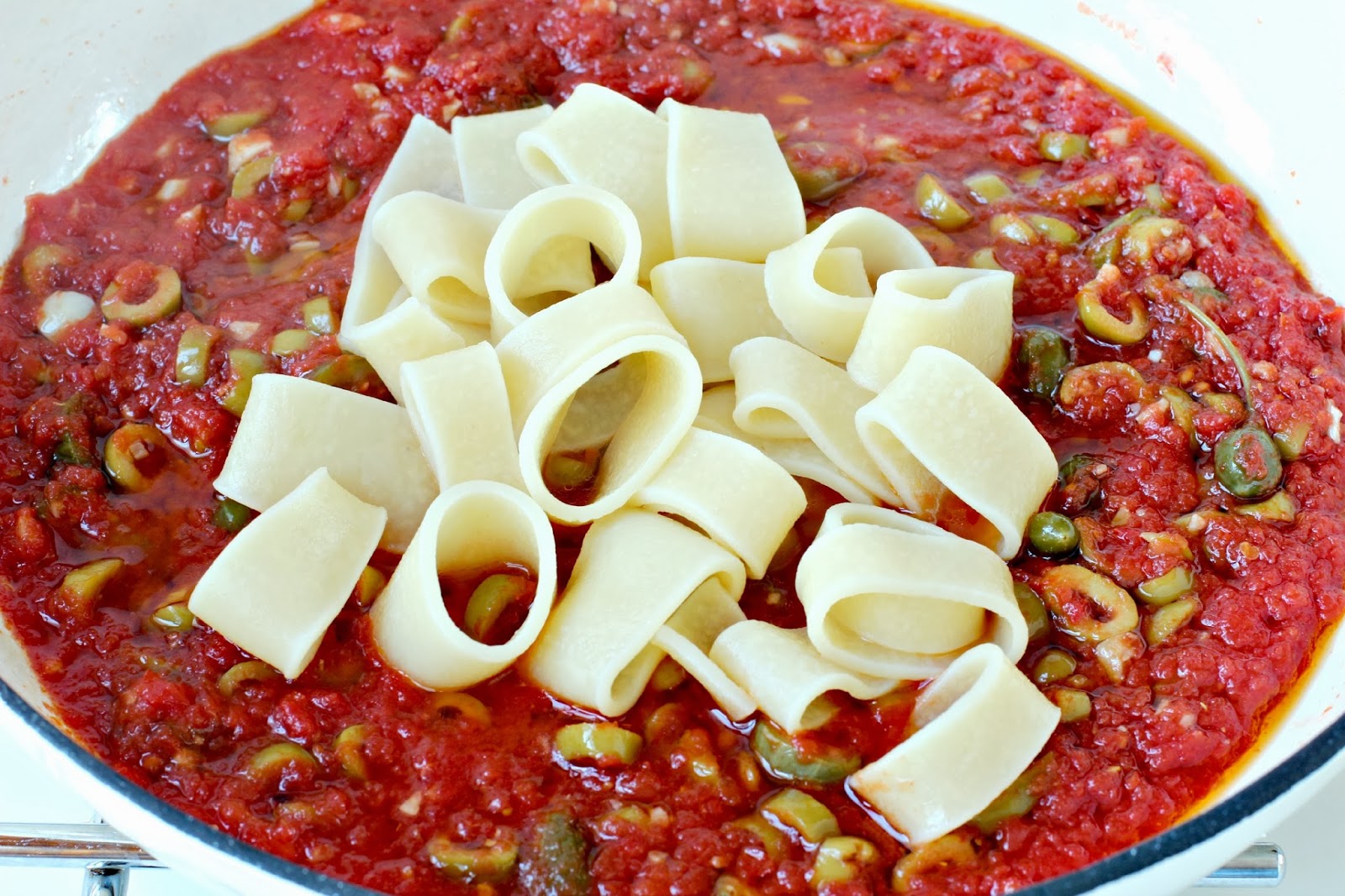 Milk and Honey Pasta with Spicy Olive and Caperberry Sauce