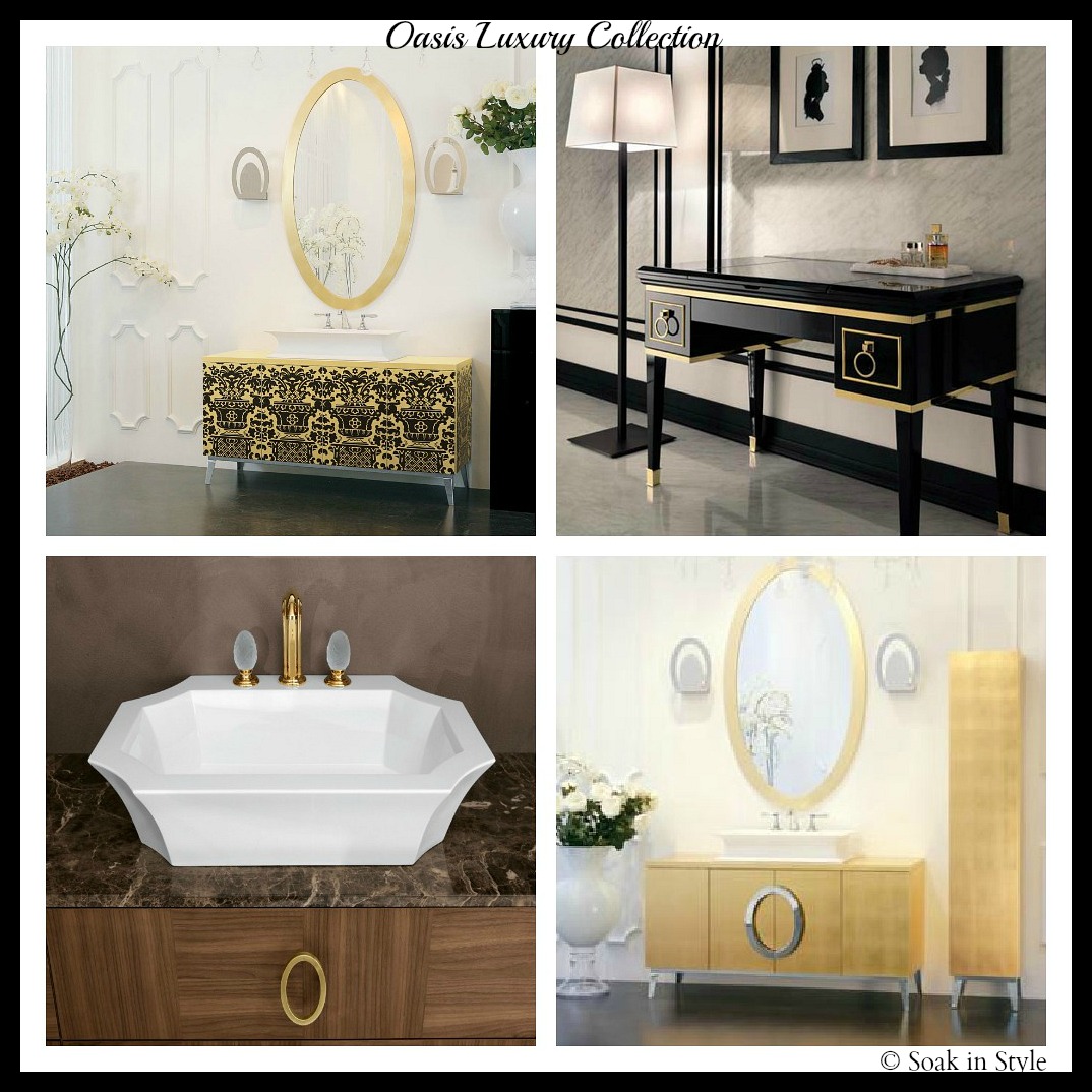 designer bathroom vanity Oasis Hermitage Folgia Oro / Damascato Nero, Lutetia Nero Lucido 