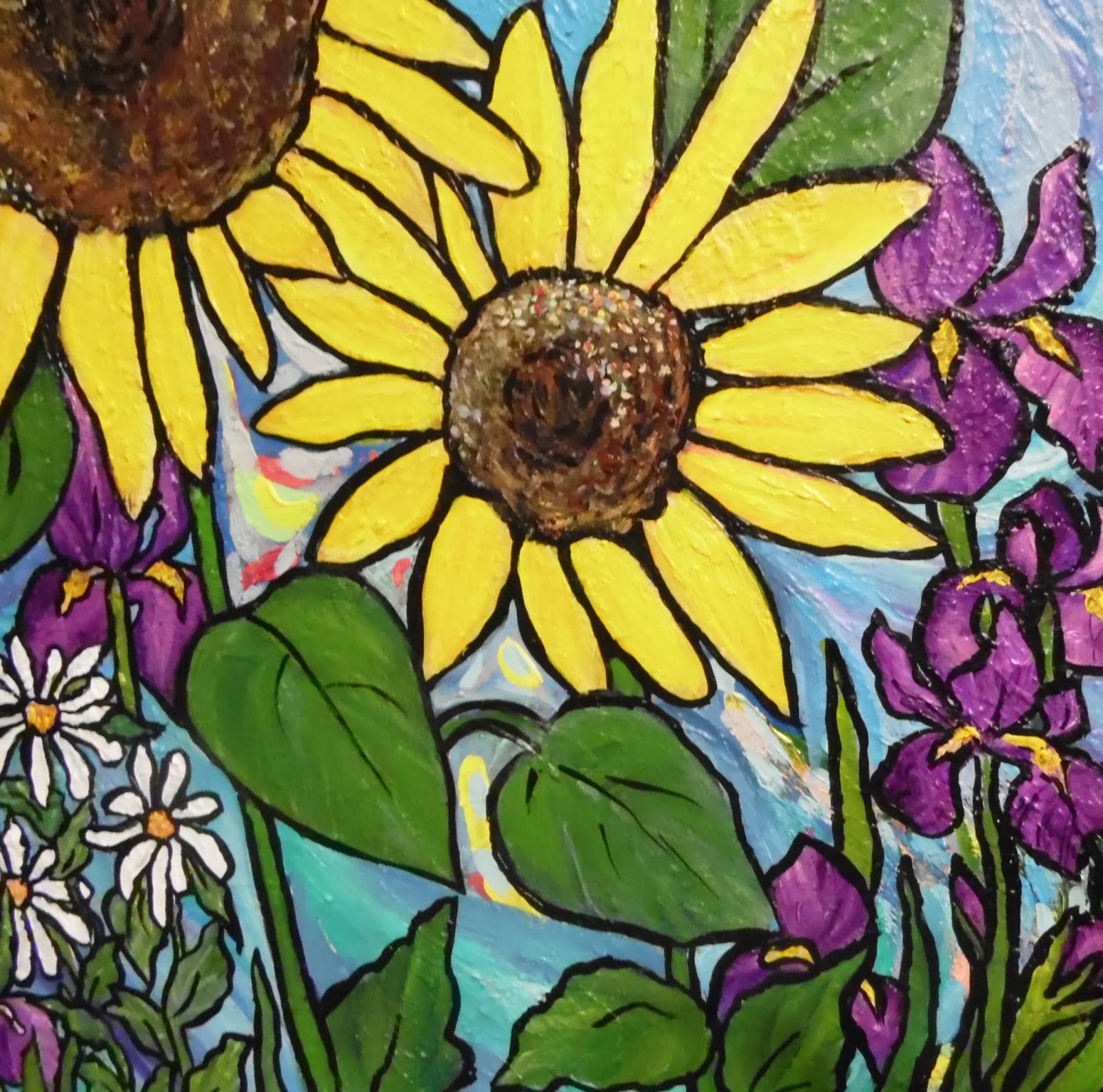 Paintersgarden Sunflowers painting gets daisies and Iris too