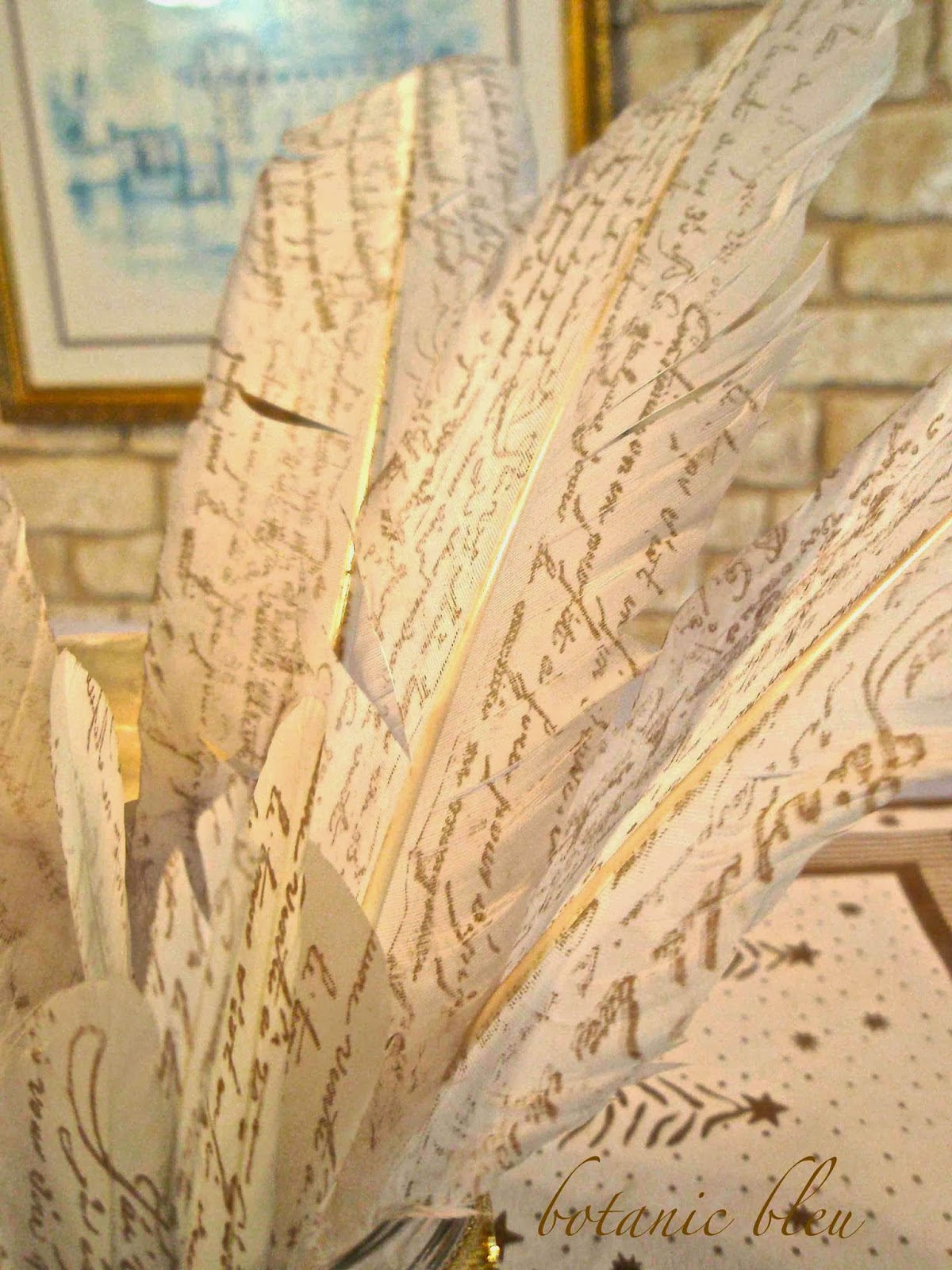 Botanic Bleu French Script Feathers