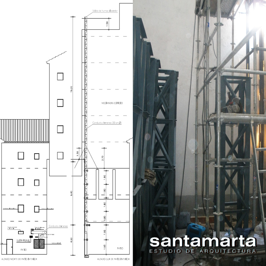 santamarta arquitectos: Torre para la evacuación de humos de un restaurante