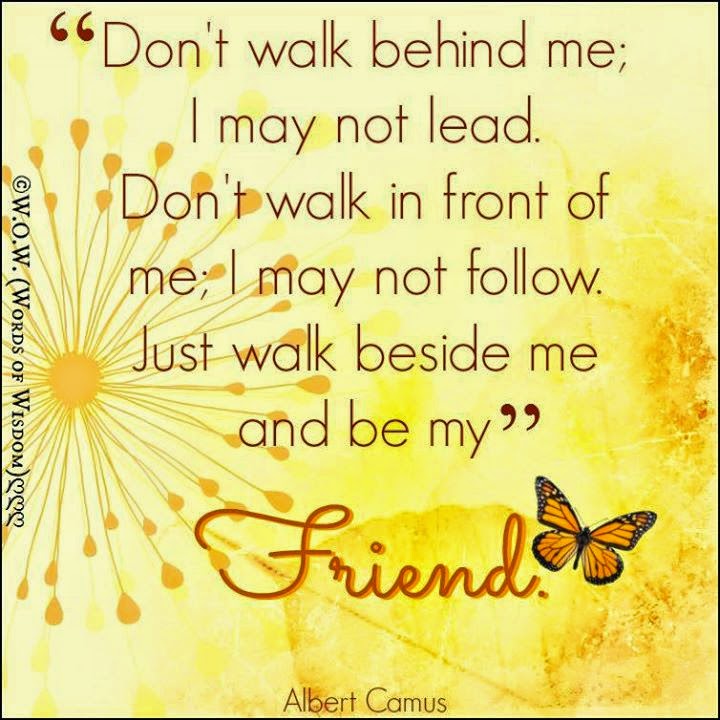 "DON'T WALK BEHIND ME; I MAY NOT LEAD. DON'T WALK IN FRONT OF ME; I MAY