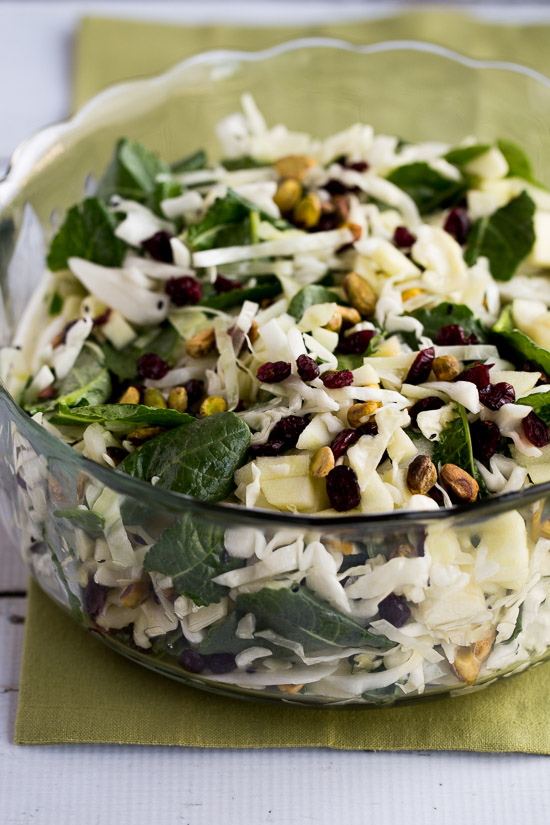 Cabbage, Apple, and Kale Salad with Cranberries and Pistachios (VIDEO