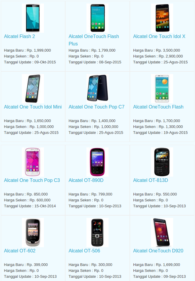 Daftar Terbaru Harga Hp Alcatel Oktober 2015 Daftar Terbaru Harga Hp Alcatel Oktober 2015