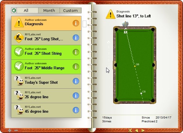 Diagnosis shot, just try to make a full hit shot, billiard exercise diary, Billiard Practice Software