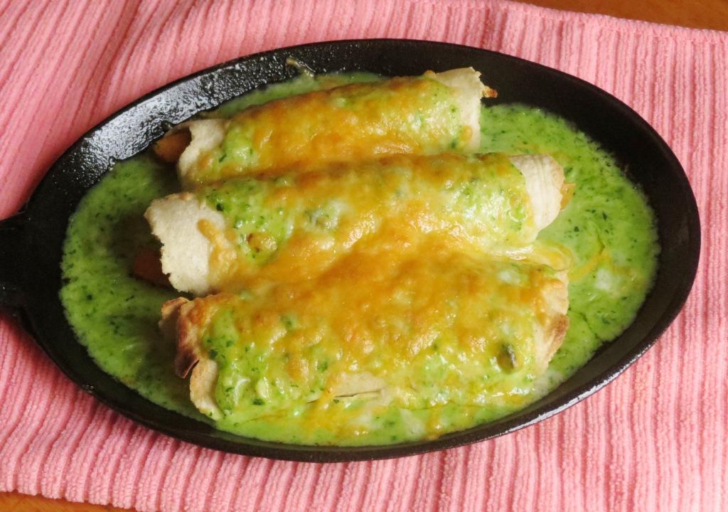 Nummy Kitchen Enchiladas with Creamy Roasted Poblano and Spinach Sauce