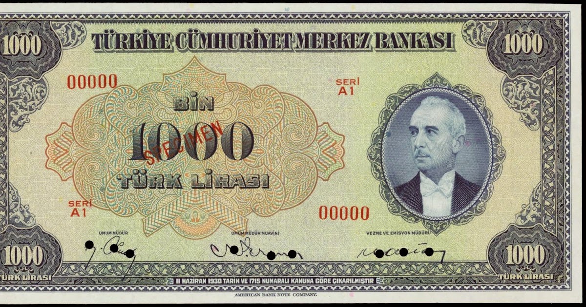Turkey 1000 Turkish Lira banknote 1946 İsmet İnönüWorld Banknotes