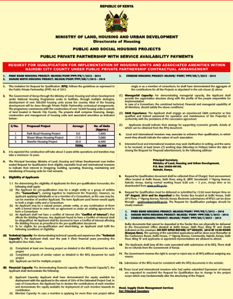 Kenya Tenders Online REPUBLIC OF KENYA, MINISTRY OF LAND HOUSING AND