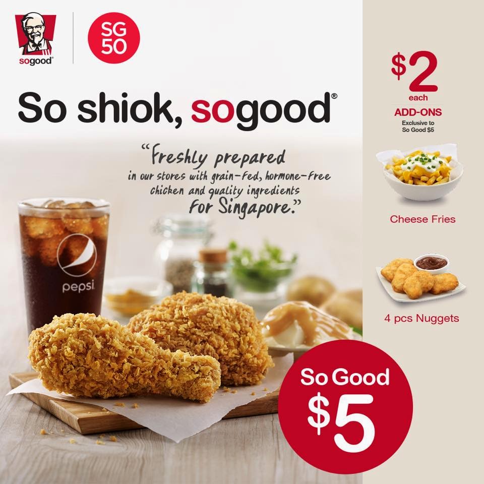 FoodieFC KFC Singapore 2 Pcs Chicken Meal For Only 5 (till 31 Mar 2015)