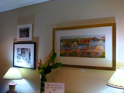 exhibition of Pyrmont paintings by industrial heritage artist Jane Bennett in the members lounge of the Australian National Maritime Museum