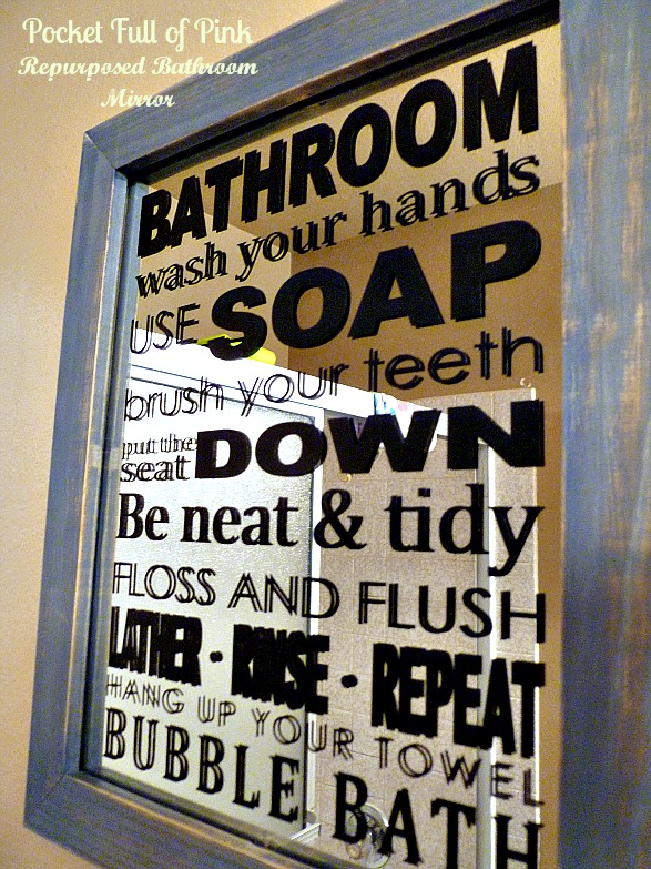 Pocket Full of Pink Repurposed Bathroom Mirror