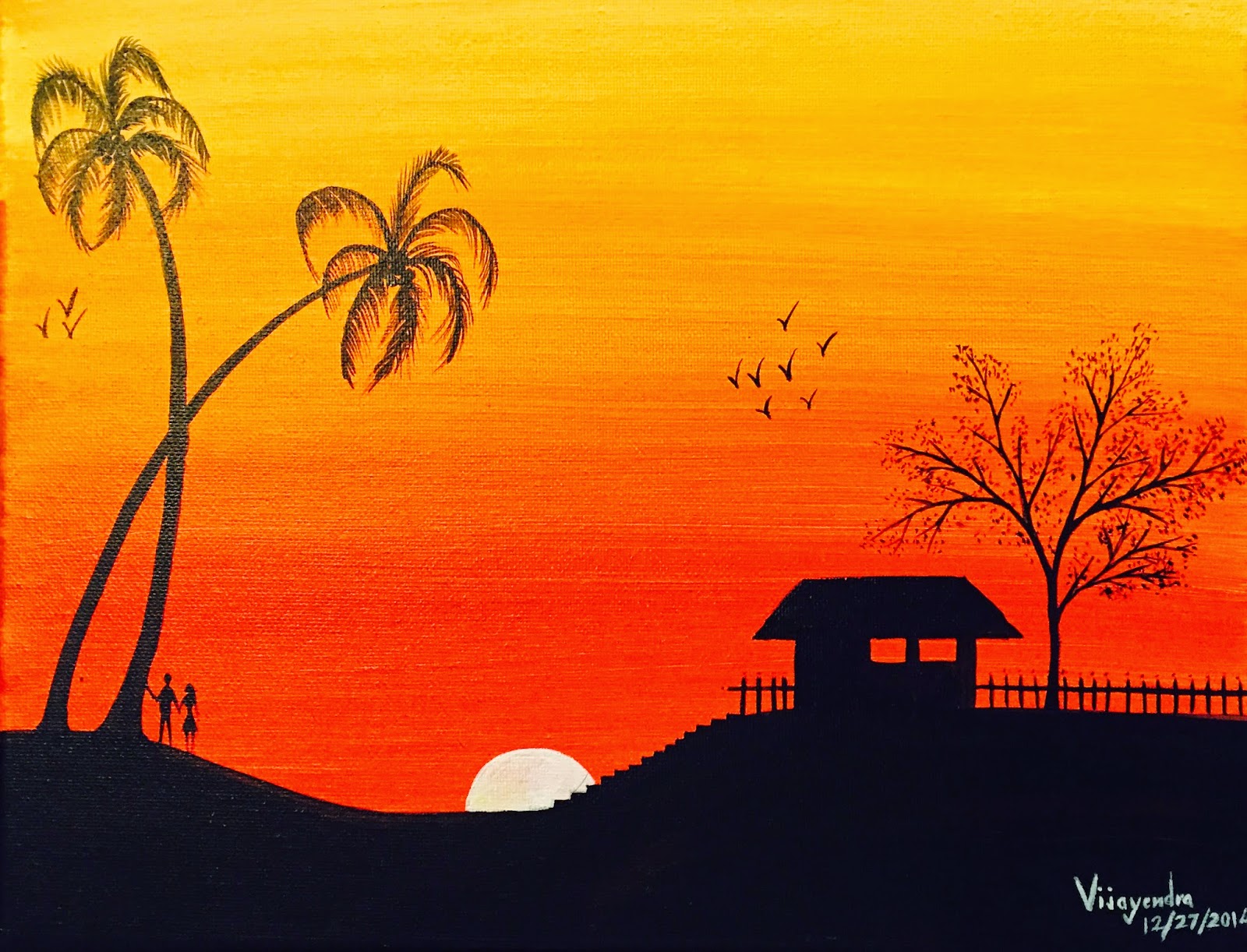 Vijayendra Bapte Sunset My Simple And Best Acrylic Painting On Canvas