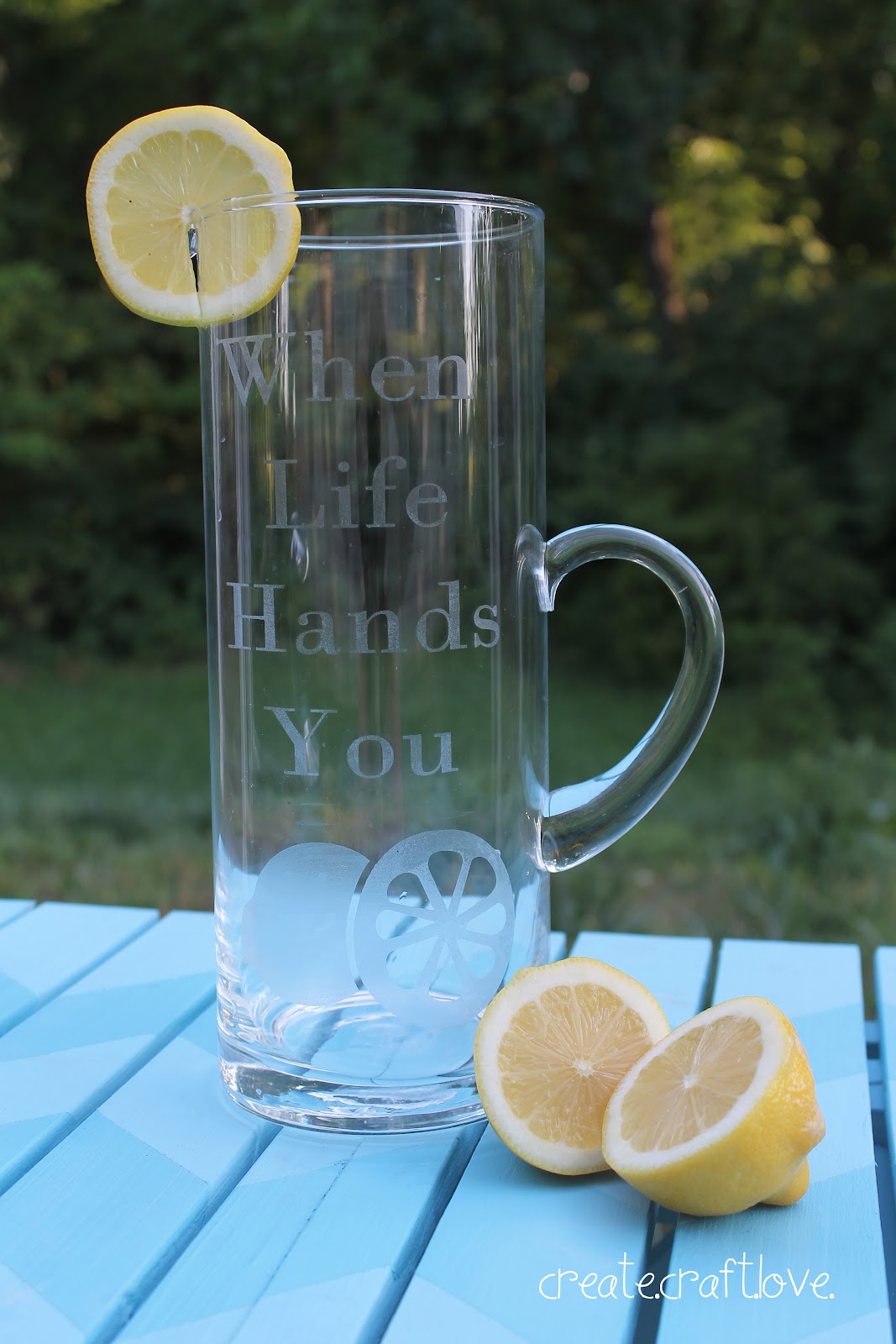 Domestic Randomness Guest Post Glass Etched Lemonade Pitcher