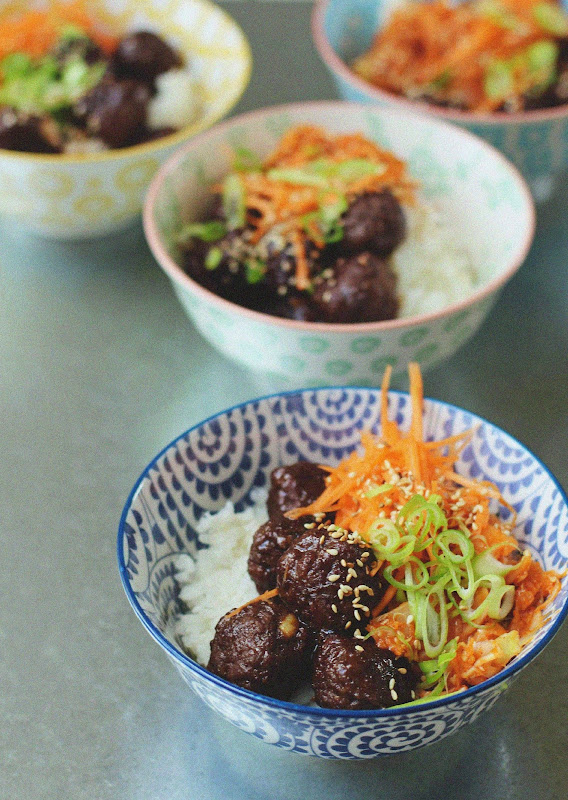 Milk and Honey Korean Meatballs and Quick Kimchi Rice Bowls