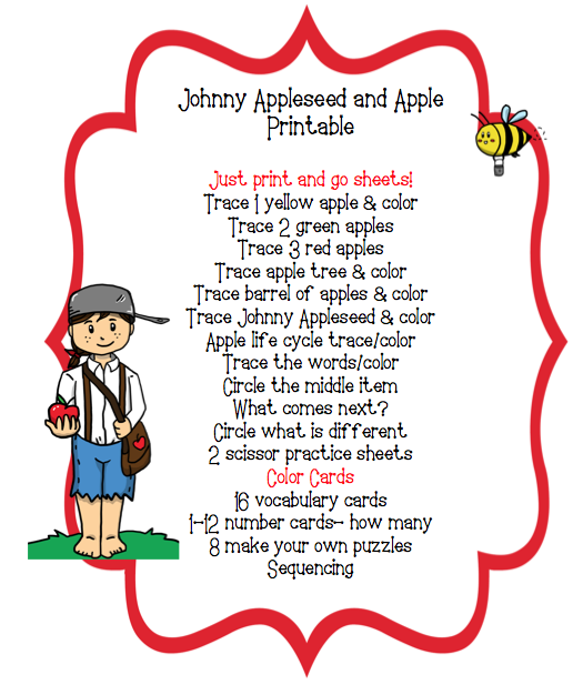 Johnny Appleseed and Apple Printable Preschool Printables