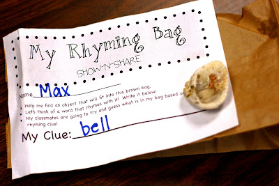 Rhyming Bag- Kids put object in bag and parents help them write a word