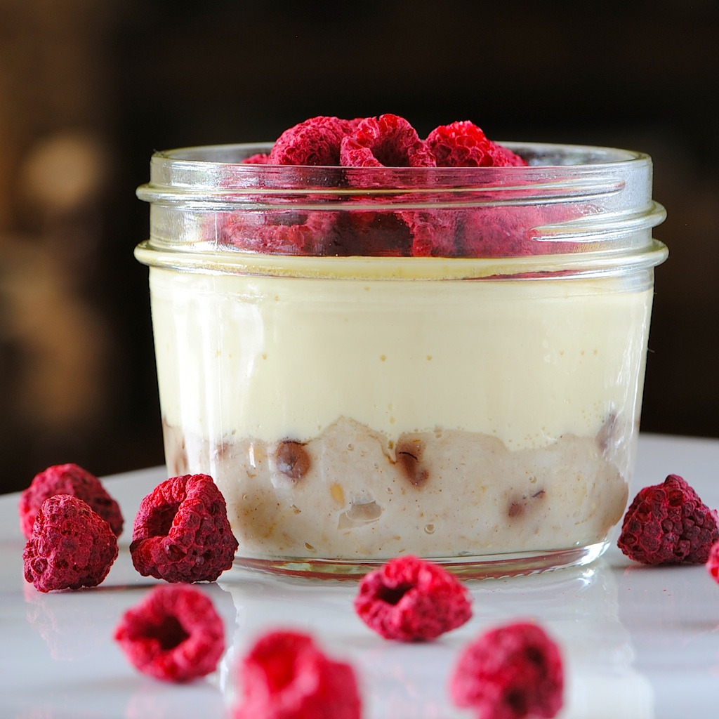 JULES FOOD... Egg Custard with Chocolate Chip Oatmeal in a jar...Breakfast togo