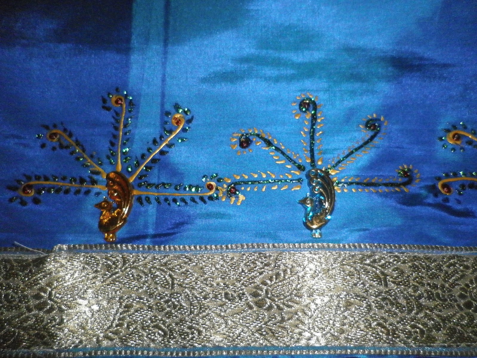 Saree With Peacock Design In Glitter Painting Ranjana S Craft Blog