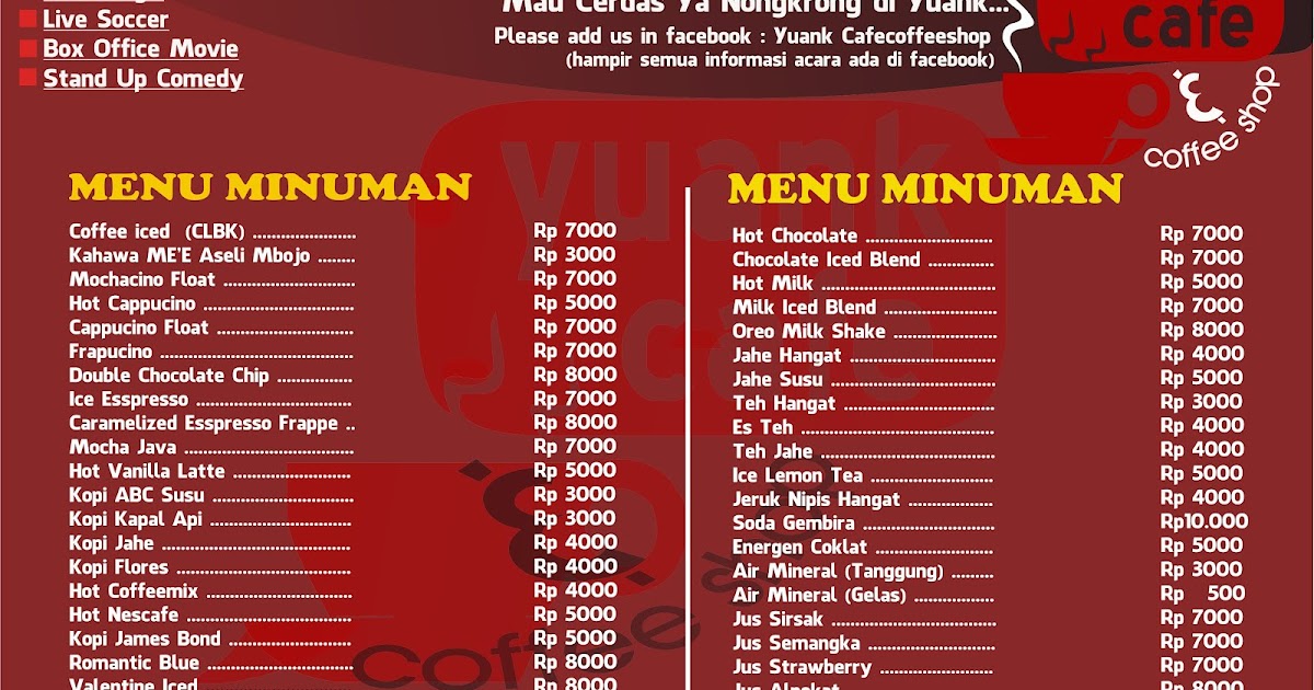 Yuank Dynasty: Menu Minuman