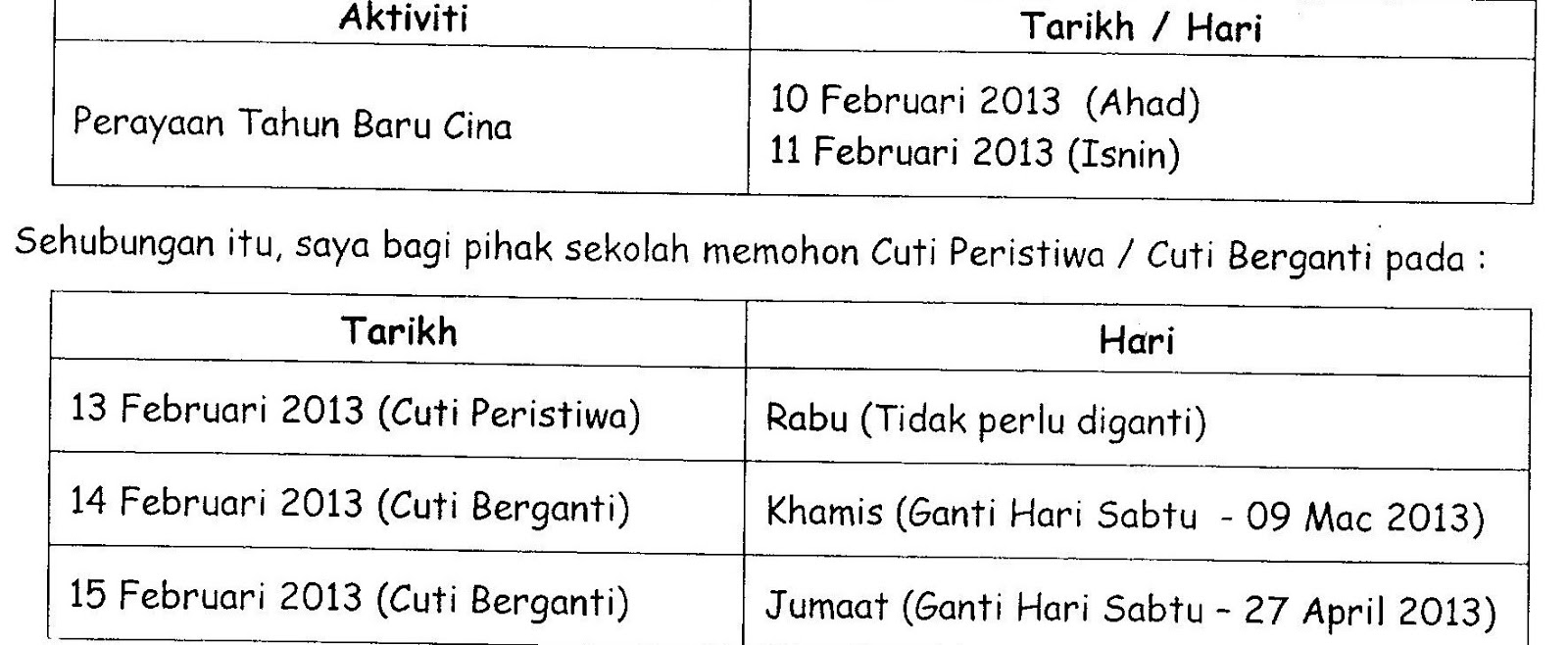 SMK Jalan Reko: Makluman Cuti Tahun Baru Cina