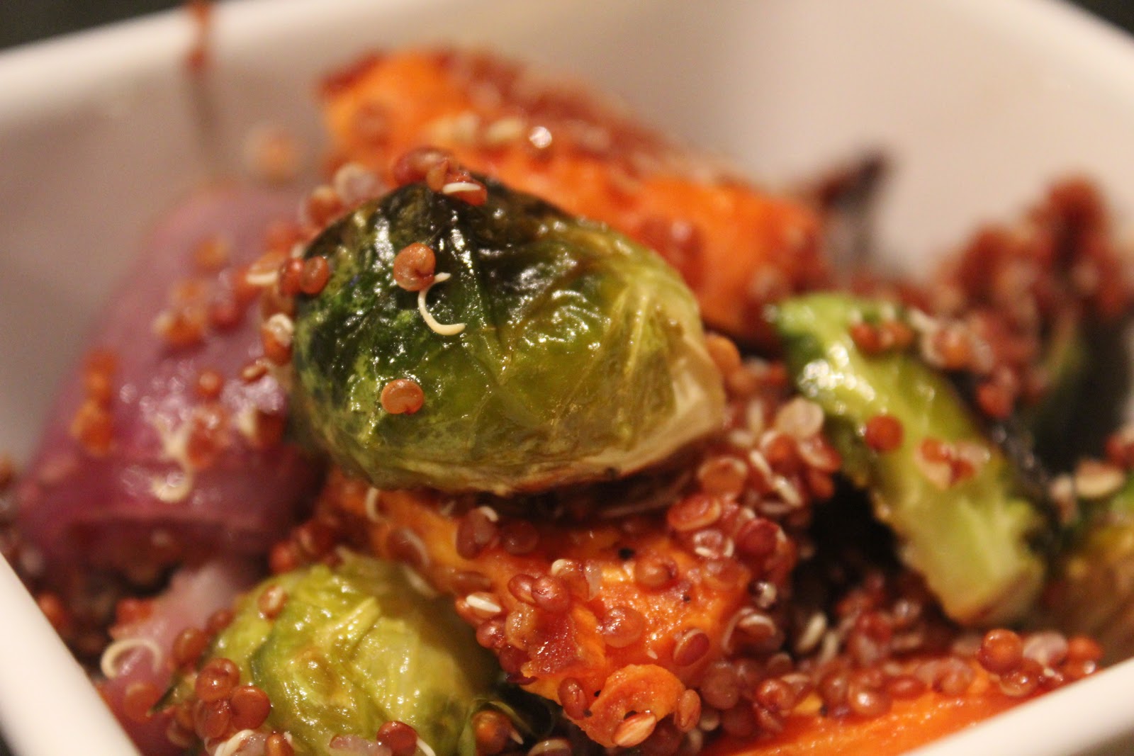 Delicious Dishings Roasted Brussels Sprouts, Red Onion, And Yam With